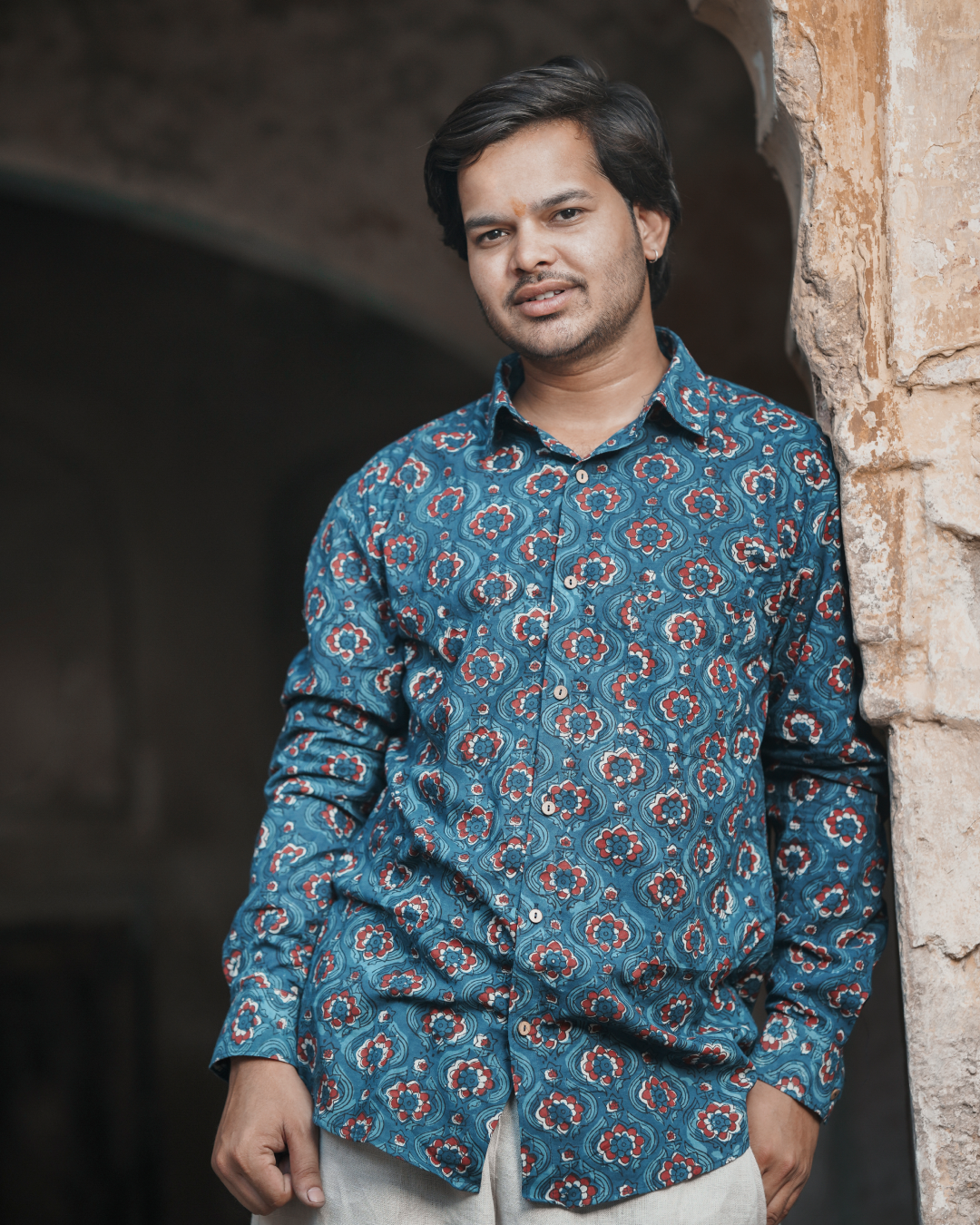Karvaah- Azure Bloom Heritage Natural Dye Print Cotton Shirt