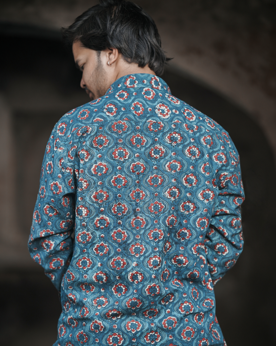 Karvaah- Azure Bloom Heritage Natural Dye Print Cotton Shirt