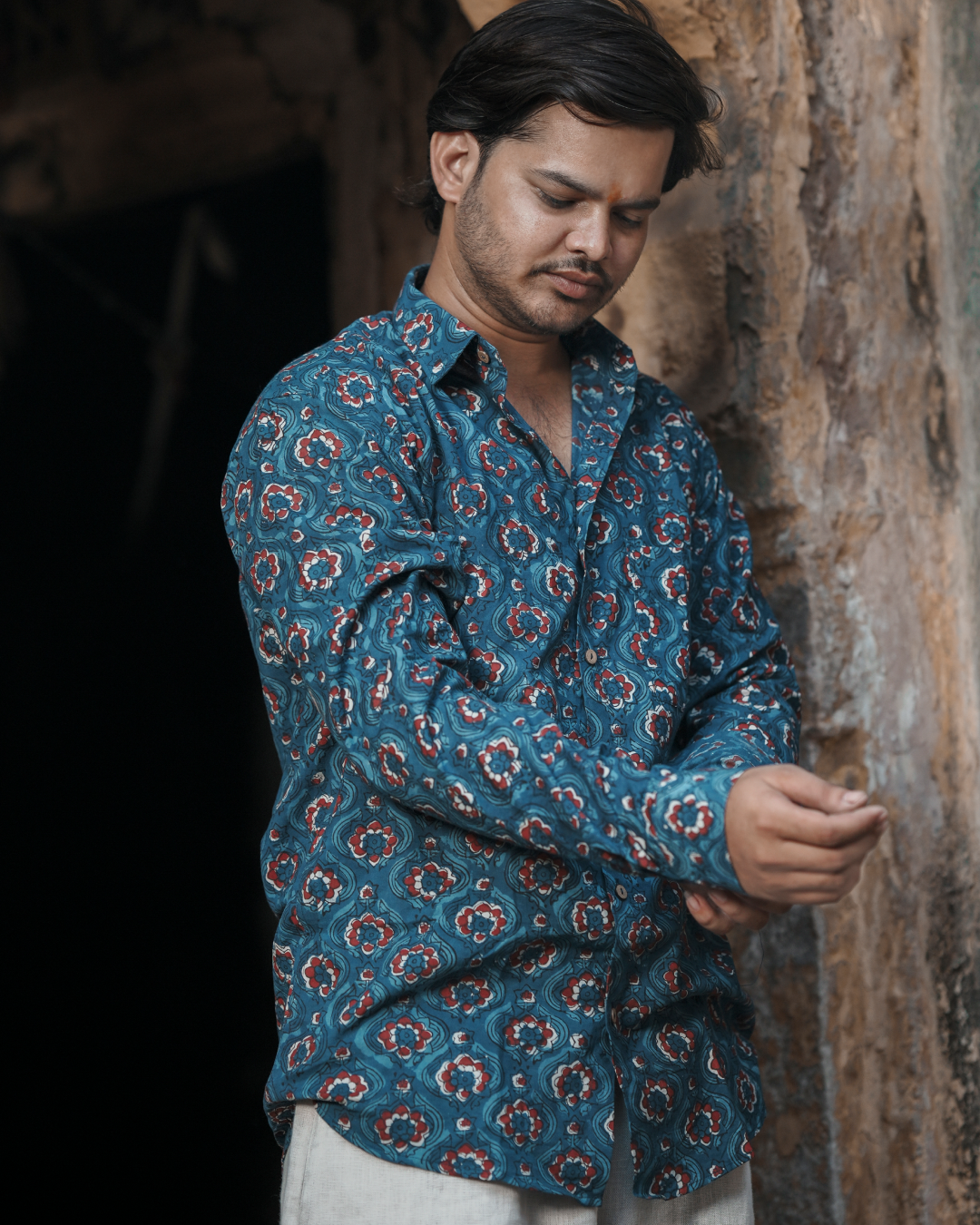 Karvaah- Azure Bloom Heritage Natural Dye Print Cotton Shirt