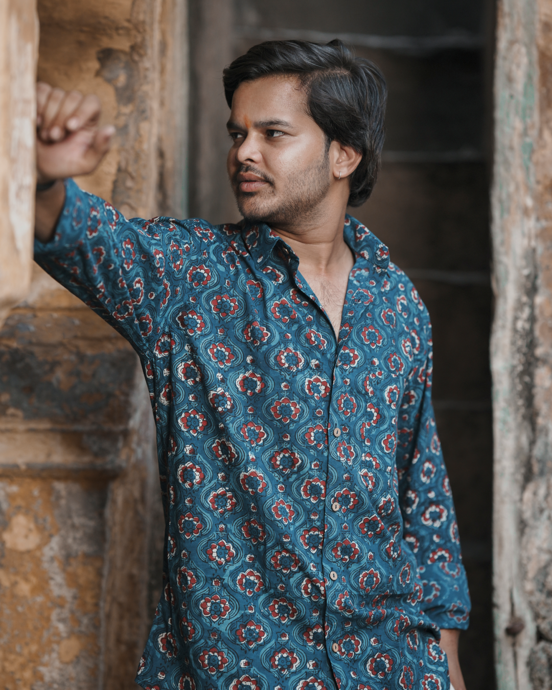Karvaah- Azure Bloom Heritage Natural Dye Print Cotton Shirt