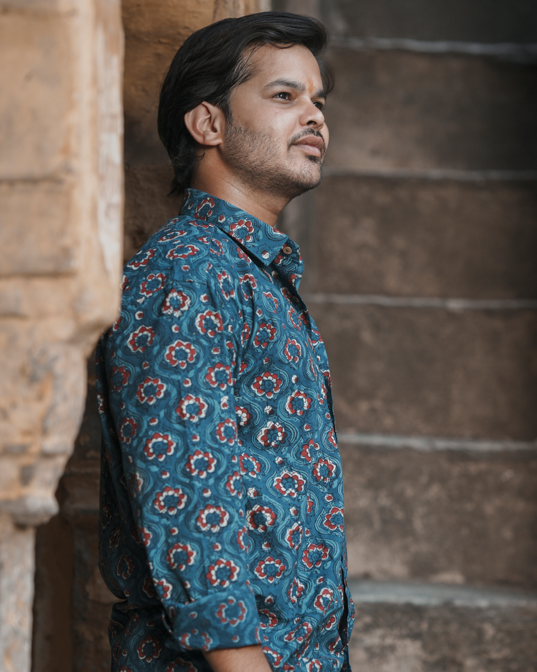 Karvaah- Azure Bloom Heritage Natural Dye Print Cotton Shirt
